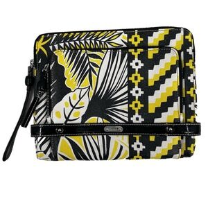 Rafe‎ Leather Clutch Wristet Strap Black Yellow Tropical Bead Handle